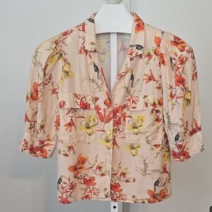 Anthropologie Dra Los Angeles Floral Blouse in Red, Yellow, and Cream
